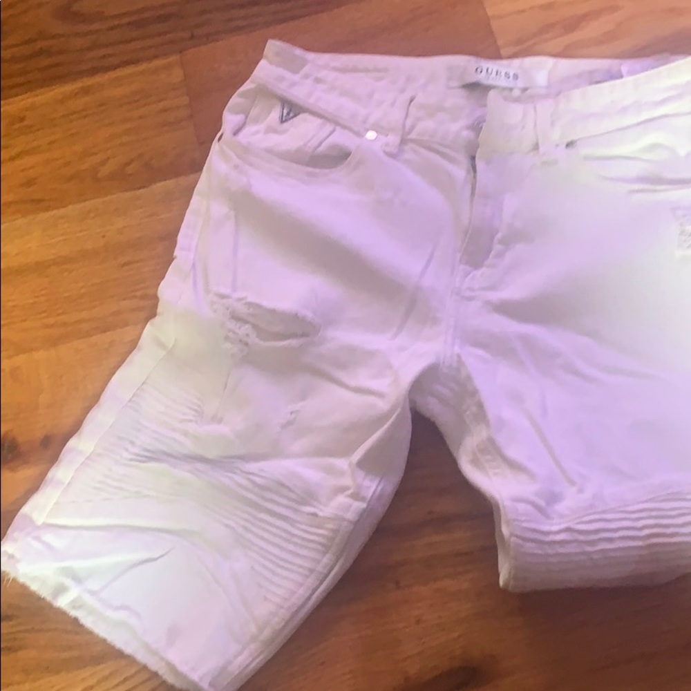 Guess white cut off jean shorts for guys